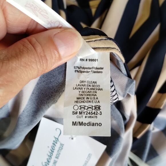 𝅺MY Story Striped Duster Medium Navy /Tan - Picture 10 of 10